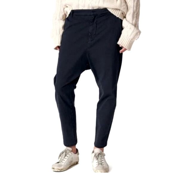 Nili Lotan 8 Slouchy Paris Pants Cotton Drop Crotch Cropped Chic Washed Black - Picture 3 of 9